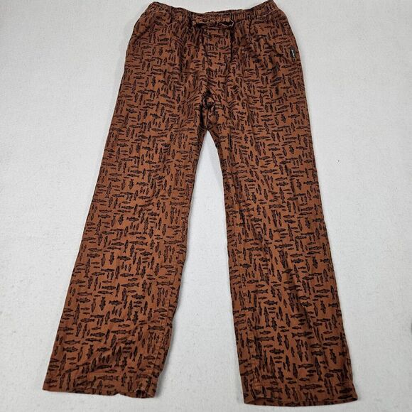 Eddie Bauer Fish Pattern Pants Men's Large Brown Copper Rust Loungewear Sleep - Picture 1 of 8